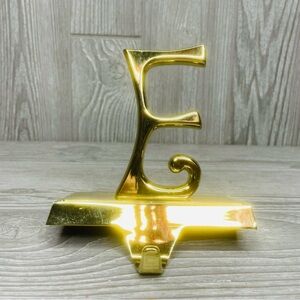Pottery barn gold tone heavy shelf stocking hook Christmas decorations “ E “